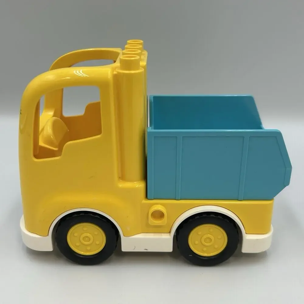 Mega Bloks Duplo Yellow Truck Cab Blue Dump Truck Vehicle w/ Worker Toy Set